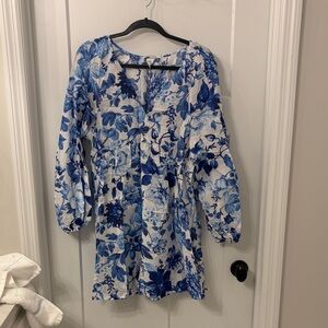 Floral Blue and White Dress